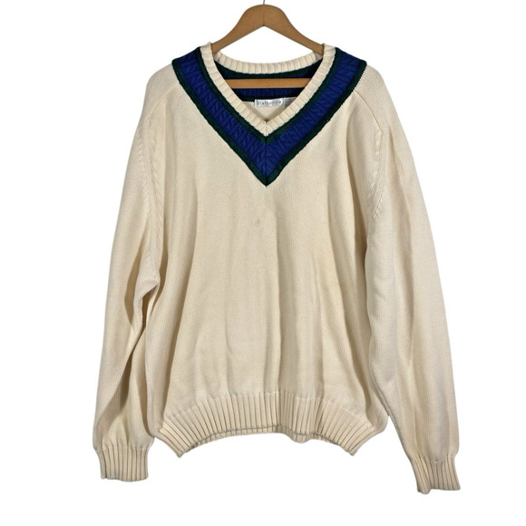 Claiborne Sweater Size XL Mens Vintage Tennis Preppy Chunky Knit Fisherman 90s - Picture 1 of 9